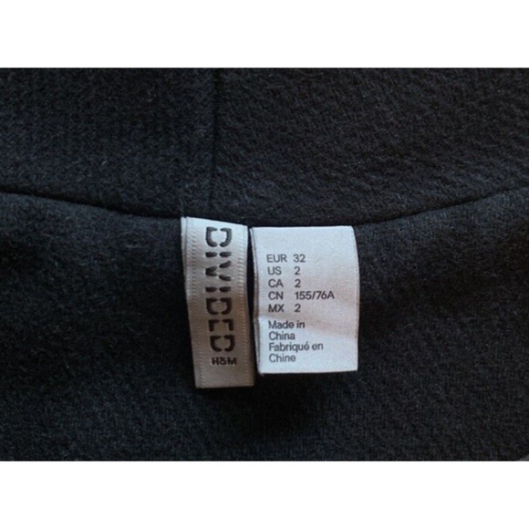 H&M Divided Jacket Womens Size 2 Black Wool Blend Overcoat Long Modern Peacoat - Picture 9 of 16